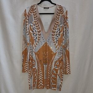 Banjul Mustard & Silver Sequin V-Neck Mini Dress